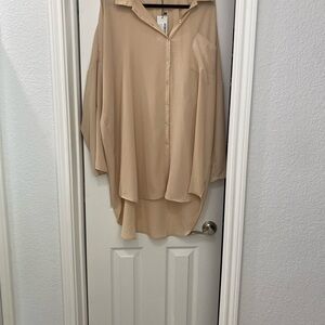Boohoo Plus Tan Oversized Button Down Shirt